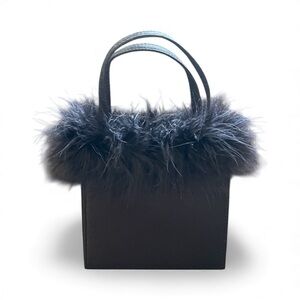 Elegant Satin Black Feathered Women's Mini Handbag